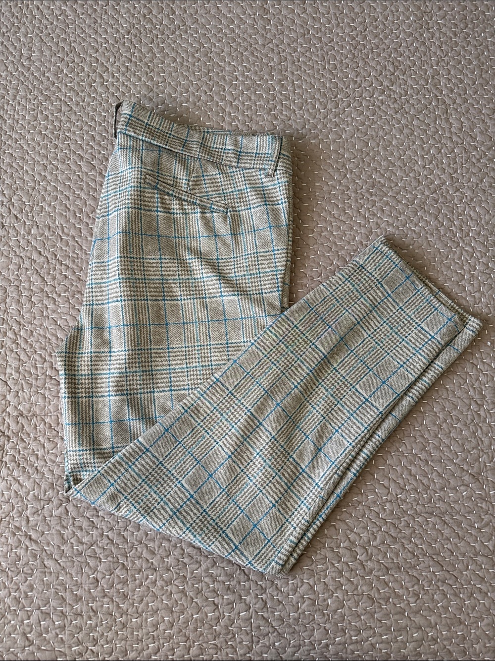 Kut from the Kloth Beige Plaid Ankle Pants with Blue Windowpane